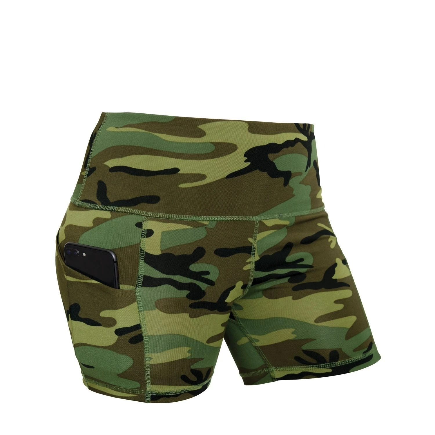 Rothco Women's Camo Workout Performance Legging Shorts - Woodland Camo 2 Rothco Women's Camo Workout Performance Legging Shorts - Woodland Camo - Image 2