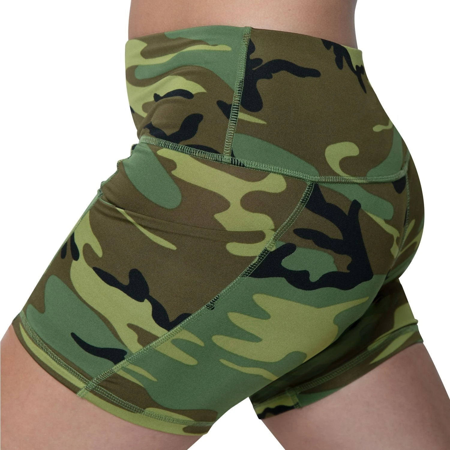 Rothco Women's Camo Workout Performance Legging Shorts - Woodland Camo 3 Rothco Women's Camo Workout Performance Legging Shorts - Woodland Camo - Image 3