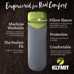 Klymit V Sheet Sleeping Pad Cover -Outdoor Sports Equipment Store Klymit VSheet 13PCGRSVC Callouts 2000x2000 6116fb9d fb20 46b4 be7f 7a7957e77439