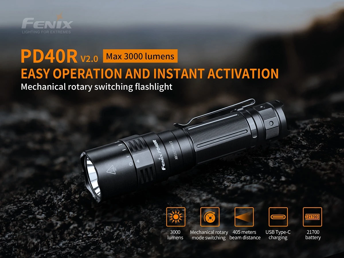 Fenix PD40R V2.0 3000 Lumens Rechargeable Flashlight 2 Fenix PD40R V2.0 3000 Lumens Rechargeable Flashlight - Image 2