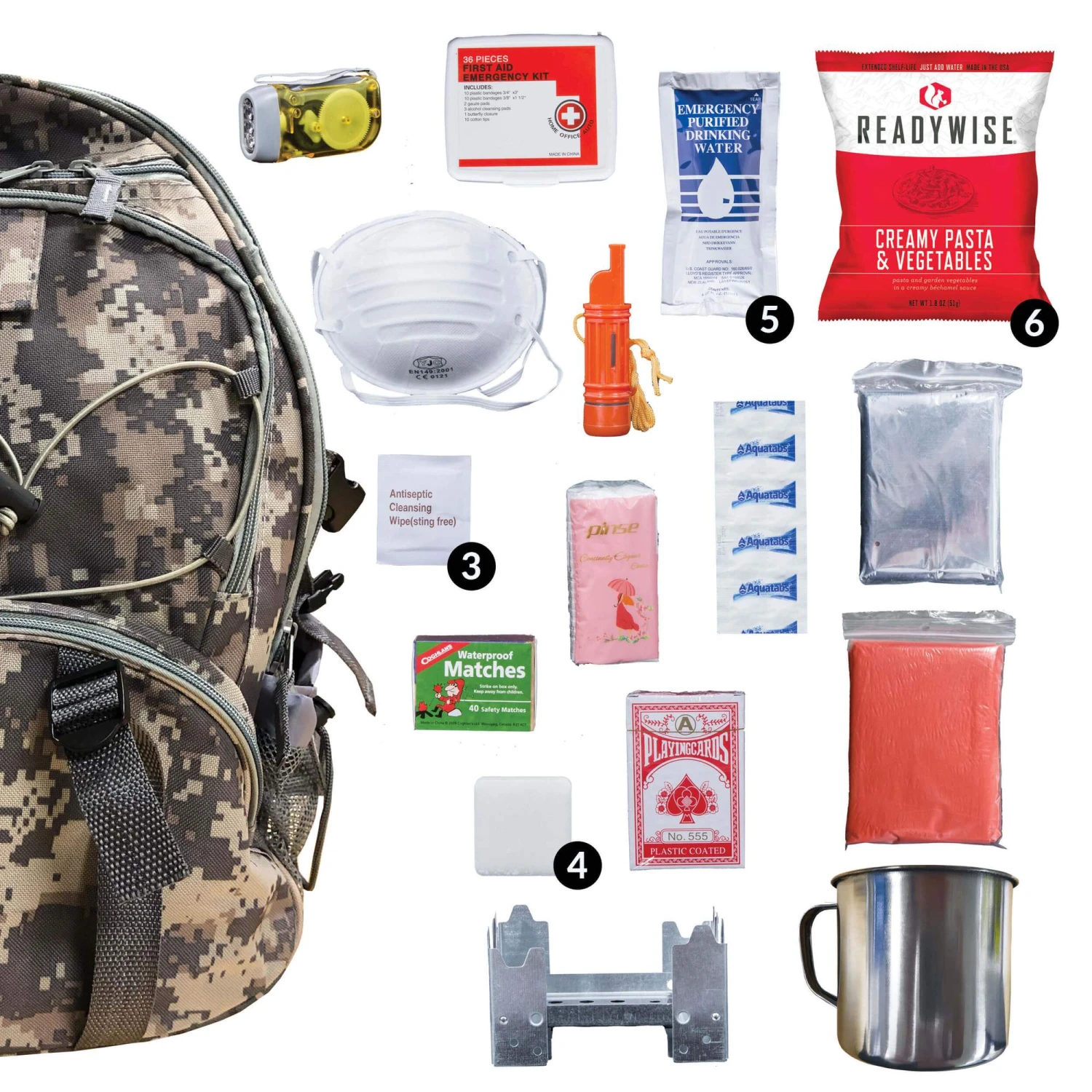 ReadyWise 64 Piece Survival Backpack- Camo 1 ReadyWise 64 Piece Survival Backpack- Camo