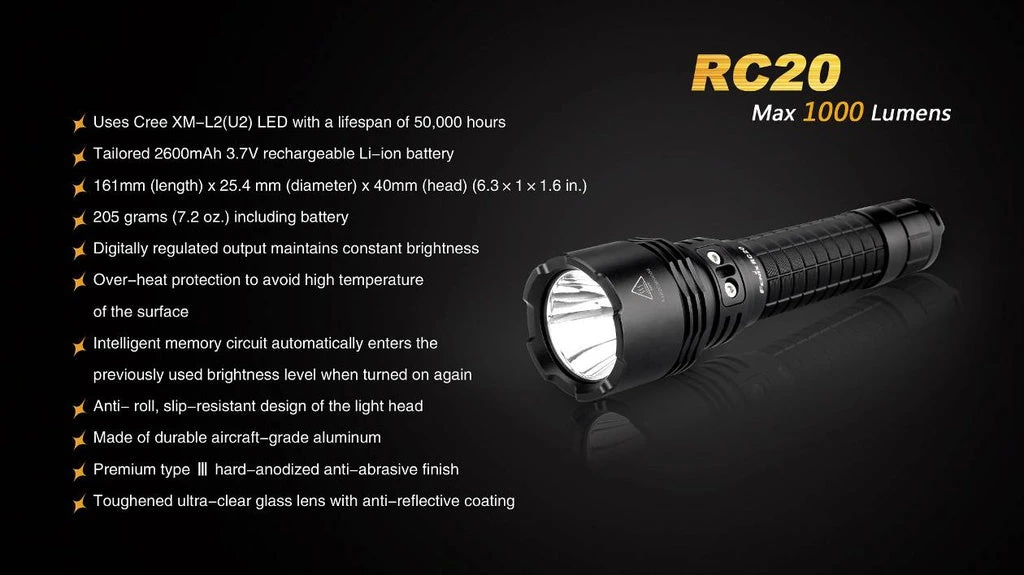 Fenix RC20 1000 Lumens Rechargeable Flashlight 3 Fenix RC20 1000 Lumens Rechargeable Flashlight - Image 3
